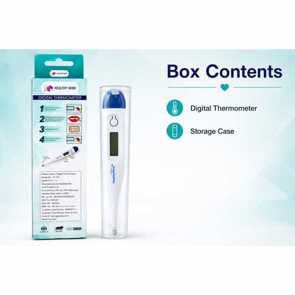 Healthy Wind Digital Oral Thermometer For Fever | High Accuracy |Digital Display | Water Resistance