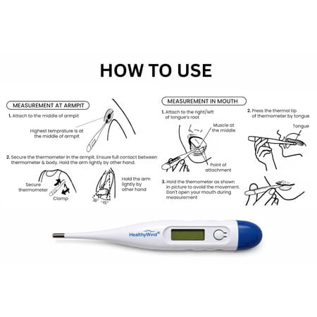 Healthy Wind Digital Oral Thermometer For Fever | High Accuracy |Digital Display | Water Resistance