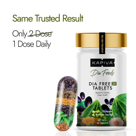 Kapiva Dia Free 2x Tablets | Single Dose Daily | With Karela | Jamun | Gudmar & 3 More | 30 Tabs