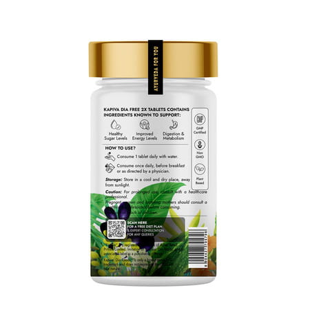 Kapiva Dia Free 2x Tablets | Single Dose Daily | With Karela | Jamun | Gudmar & 3 More | 30 Tabs