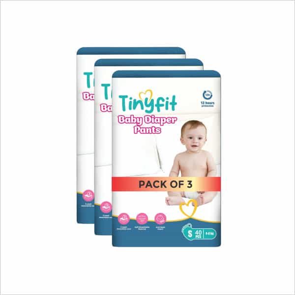 Tinyfit Baby Diaper Pants Small | Bubble Soft Bed | Multi-Layer Absorption Upto 12 Hrs - S (120 Pcs)