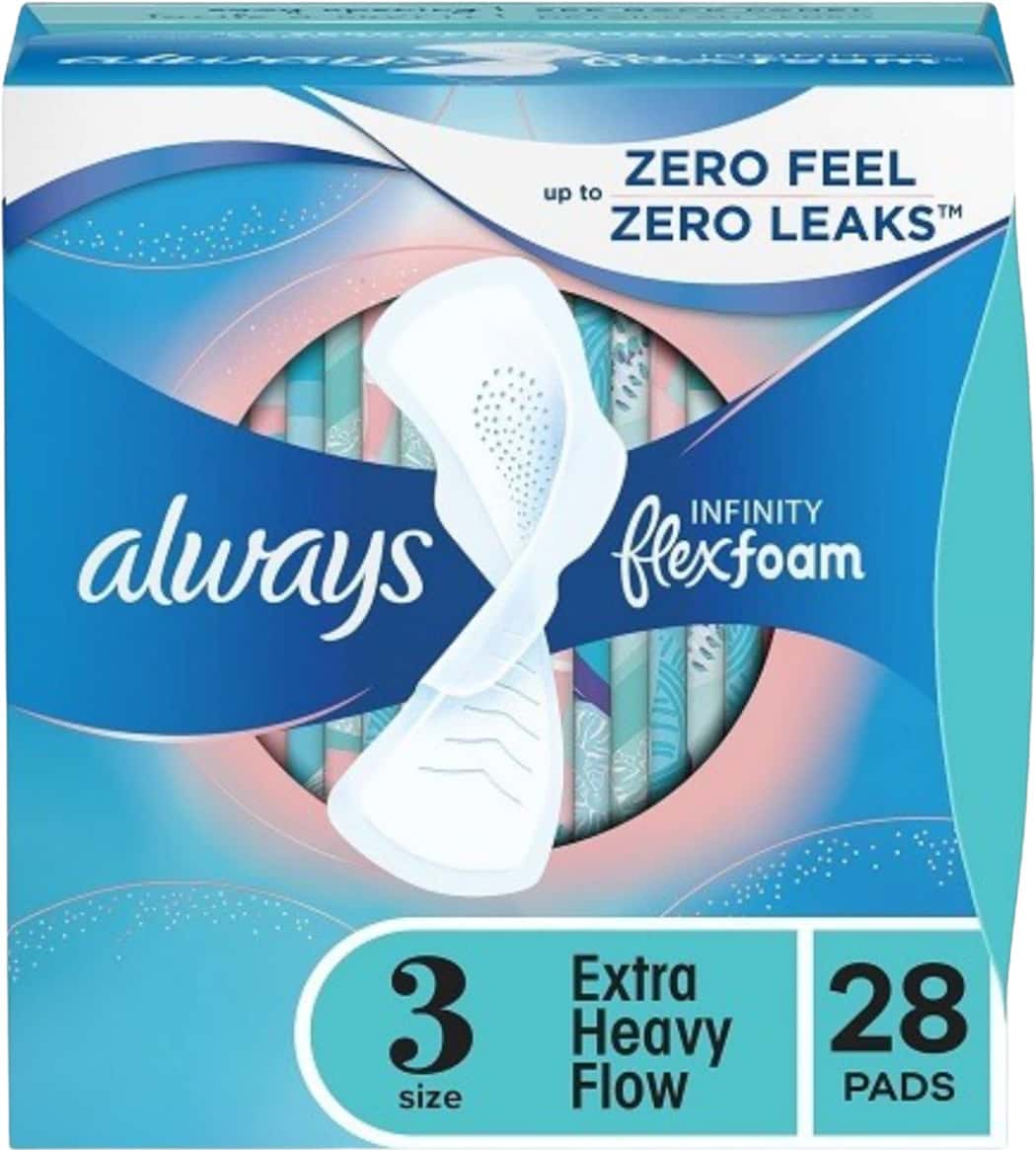 Always Infinity Pads Size 3| Extra Heavy Flow Absorbency With Wings| Unscented 28n