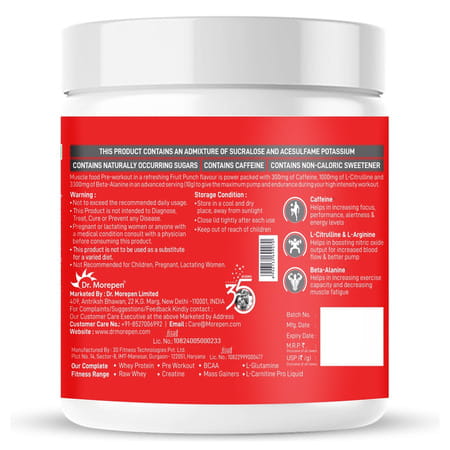 Dr. Morepen Pre Workout (Fruitpunch) 250gm