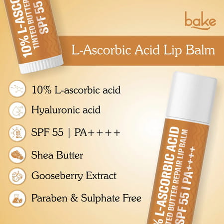 Bake 10% L-Ascorbic Tinted Lip Balm Spf 55 Pa++++ For Dark | Dry Lips (5G)