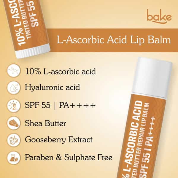 Bake 10% L-Ascorbic Tinted Lip Balm Spf 55 Pa++++ For Dark | Dry Lips (5G)