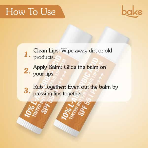 Bake 10% L-Ascorbic Tinted Lip Balm Spf 55 Pa++++ For Dark | Dry Lips (5G)