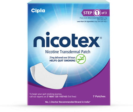 Nicotex Nicotine Transdermal Patch 21mg | Step 1 Of 3| Helps Quit Smoking | 7 Patches