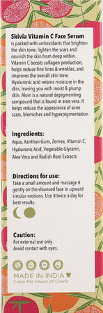 Skivia Vitamin C Face Serum With Hyaluronic Acid - 30ml|Packed With Antioxidants|Brightens Skin Tone