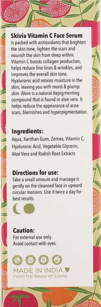 Skivia Vitamin C Face Serum With Hyaluronic Acid - 30Ml|Packed With Antioxidants|Brightens Skin Tone