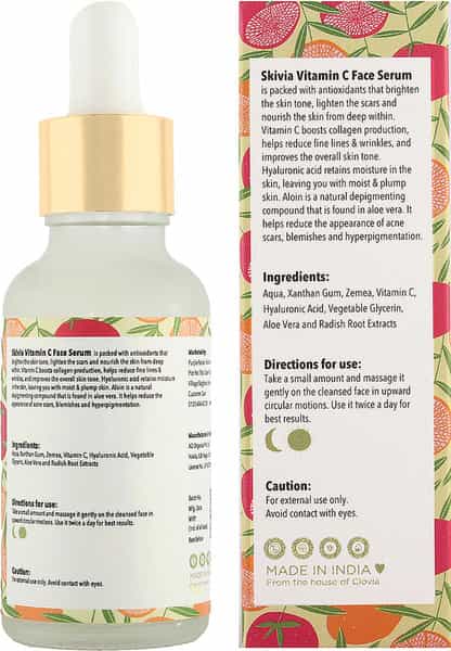 Skivia Vitamin C Face Serum With Hyaluronic Acid - 30Ml|Packed With Antioxidants|Brightens Skin Tone