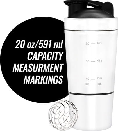 Musclexp Gym Shaker Classic Xp 591 Ml + 200ml For Protein Pre Workout And Bcaas Spring Ball (White)