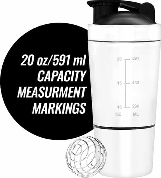 Musclexp Gym Shaker Classic Xp 591 Ml + 200Ml For Protein Pre Workout And Bcaas Spring Ball (White)