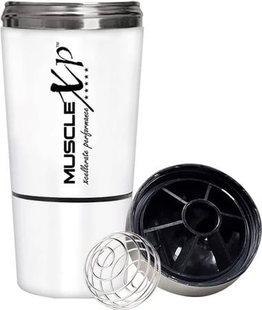 Musclexp Gym Shaker Classic Xp 591 Ml + 200ml For Protein Pre Workout And Bcaas Spring Ball (White)