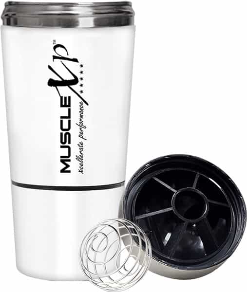 Musclexp Gym Shaker Classic Xp 591 Ml + 200Ml For Protein Pre Workout And Bcaas Spring Ball (White)