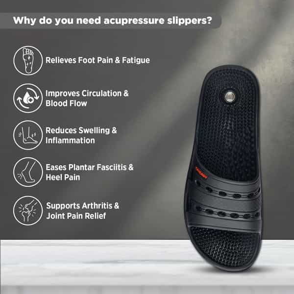 Liveasy Ortho Care Acupressure Slippers - Women (Black) Size 8