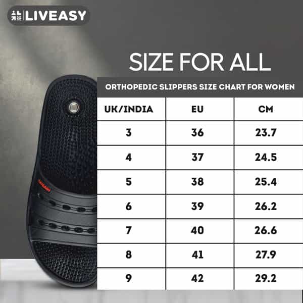 Liveasy Ortho Care Acupressure Slippers - Women (Black) Size 8