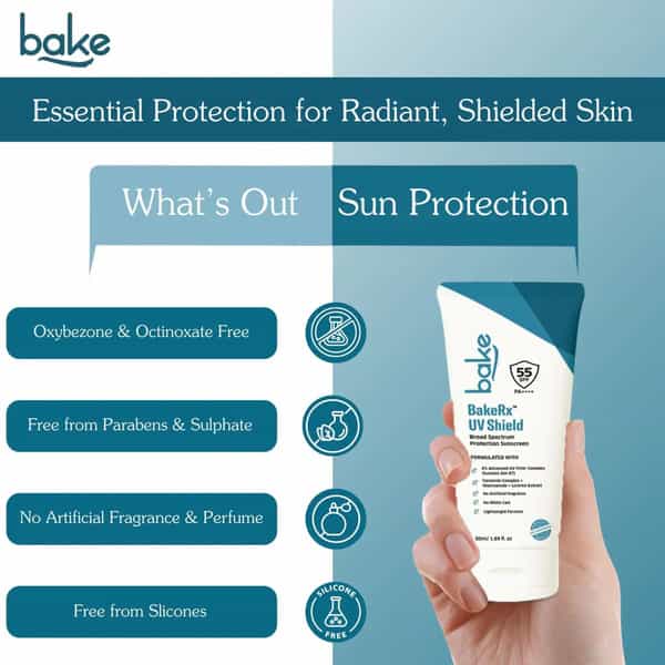 Bakerx Uv Shield Spf 55 Pa++++ Broad Spectrum Sunscreen: No White Cast & Lightweight Formula - 50Ml
