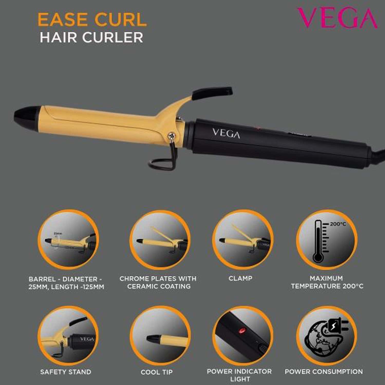 Buy VEGA EASE CURL 25 MM BARREL HAIR CURLER (VHCH02) BEIGE Online