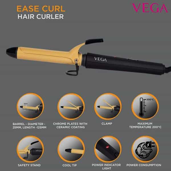 Vega Ease Curl 25 Mm Barrel Hair Curler (Vhch-02) Beige