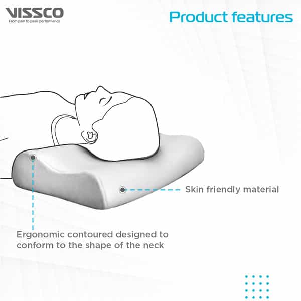 Vissco Contoured Memory Foam Pillow| Provides Muscle Relaxation & Relives Neck Muscle Strain(White)
