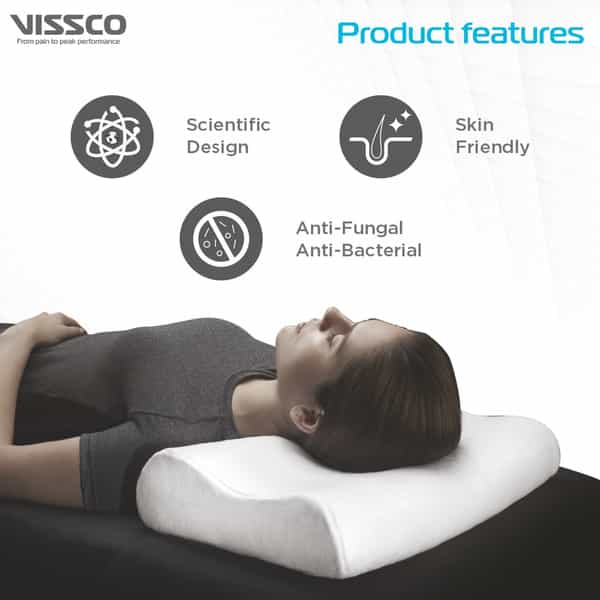Vissco Contoured Memory Foam Pillow| Provides Muscle Relaxation & Relives Neck Muscle Strain(White)