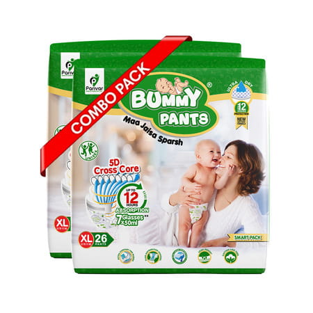 Bummy Pants Baby Diaper - Xl | Ultra Dry Comfort | 360 Protection | 12hr Absorption - (2 X 26pcs)