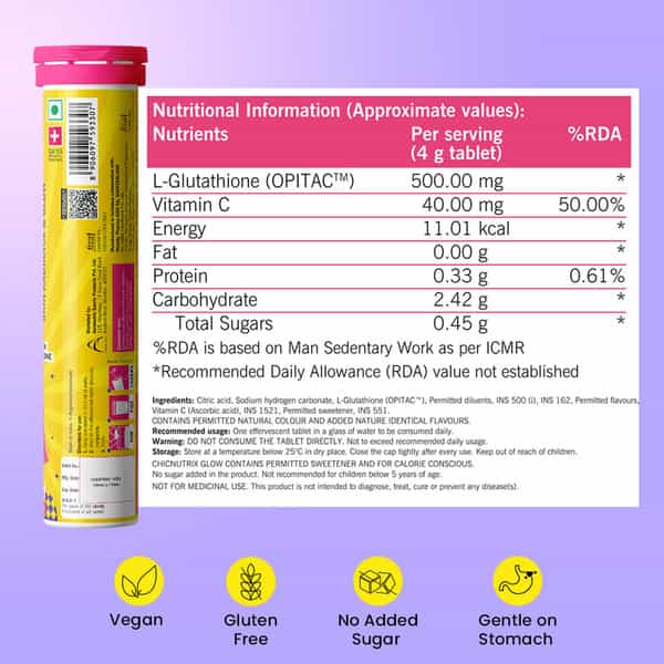 chicnutrix glutathione ingredients Tablets for Skin Glow & Pigmentation Chicnutrix Glow - Reduced Glutathione