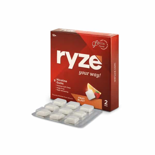 Ryze Nicotine Gum 2Mg|Quit Smoking Aid|Soft Chew|Easy On Throat|Single Pack|9 Gums|Fruit Blast