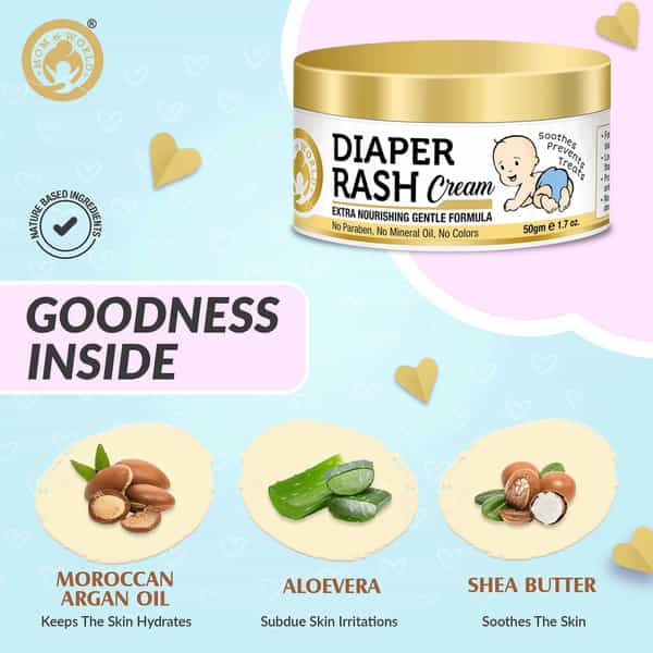 Mom & World Baby Diaper Rash Cream - With Shea Butter Moroccan Argan Oil Aloevera 50 G