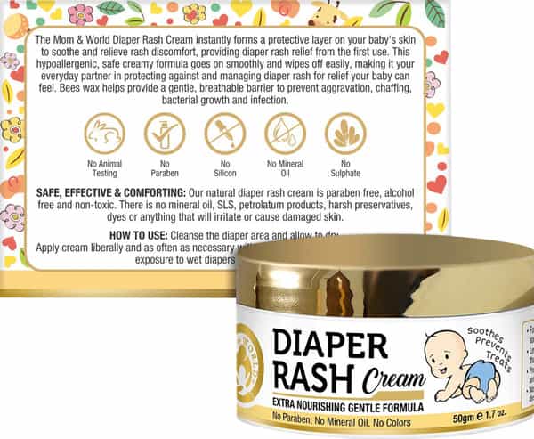 Mom & World Baby Diaper Rash Cream - With Shea Butter Moroccan Argan Oil Aloevera 50 G