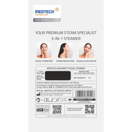 Medtech Aquamist 3 In 1 Face Steamer And Steam Inhaler For Cold & Cough | Vaporizer | Facial Steamer