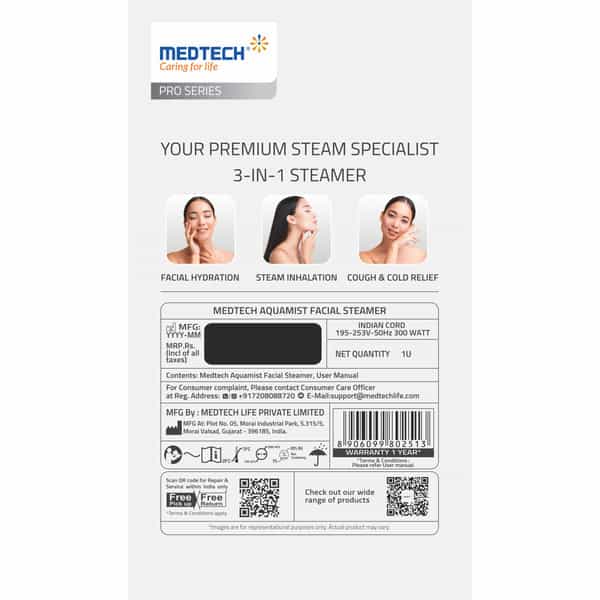Medtech Aquamist 3 In 1 Face Steamer And Steam Inhaler For Cold & Cough | Vaporizer | Facial Steamer
