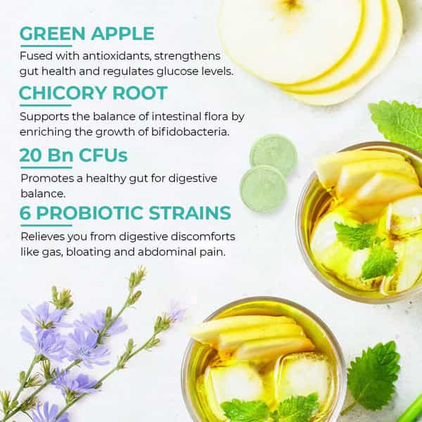 Plix Good Gut Pre+Probiotic 15 Effervescent Tablets Pack Of 1 Bottle Green Apple