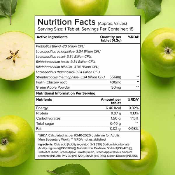 Plix Good Gut Pre+Probiotic 15 Effervescent Tablets Pack Of 1 Bottle Green Apple