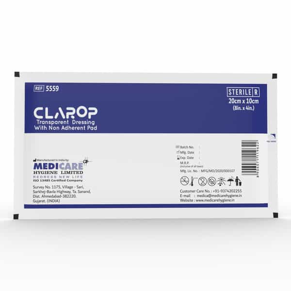 Medica Clarop Transparent Dressing With Non-Adherent Pad 10Cm X 20Cm - Waterproof & Breathable