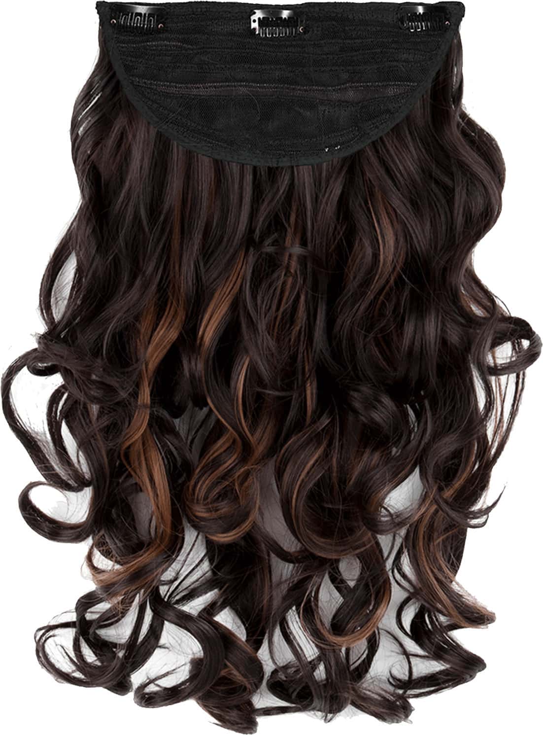 Streak Street Clip-In 18'' Soft Curls Dark Brown Hair Extensions With Copper Highlights