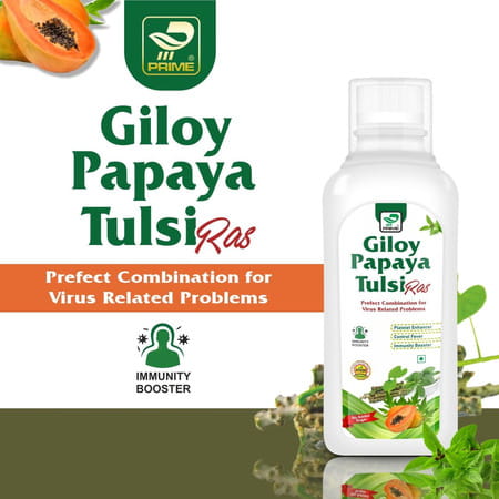Prime Giloy Papaya Tulsi Ras | Immunity Booster & Platelets Enhancer Herbal Juice - 500ml