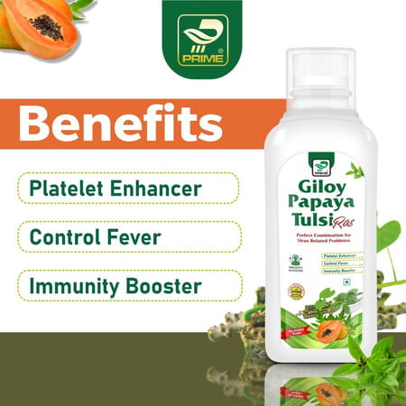 Prime Giloy Papaya Tulsi Ras | Immunity Booster & Platelets Enhancer Herbal Juice - 500ml
