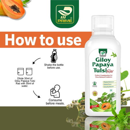 Prime Giloy Papaya Tulsi Ras | Immunity Booster & Platelets Enhancer Herbal Juice - 500ml
