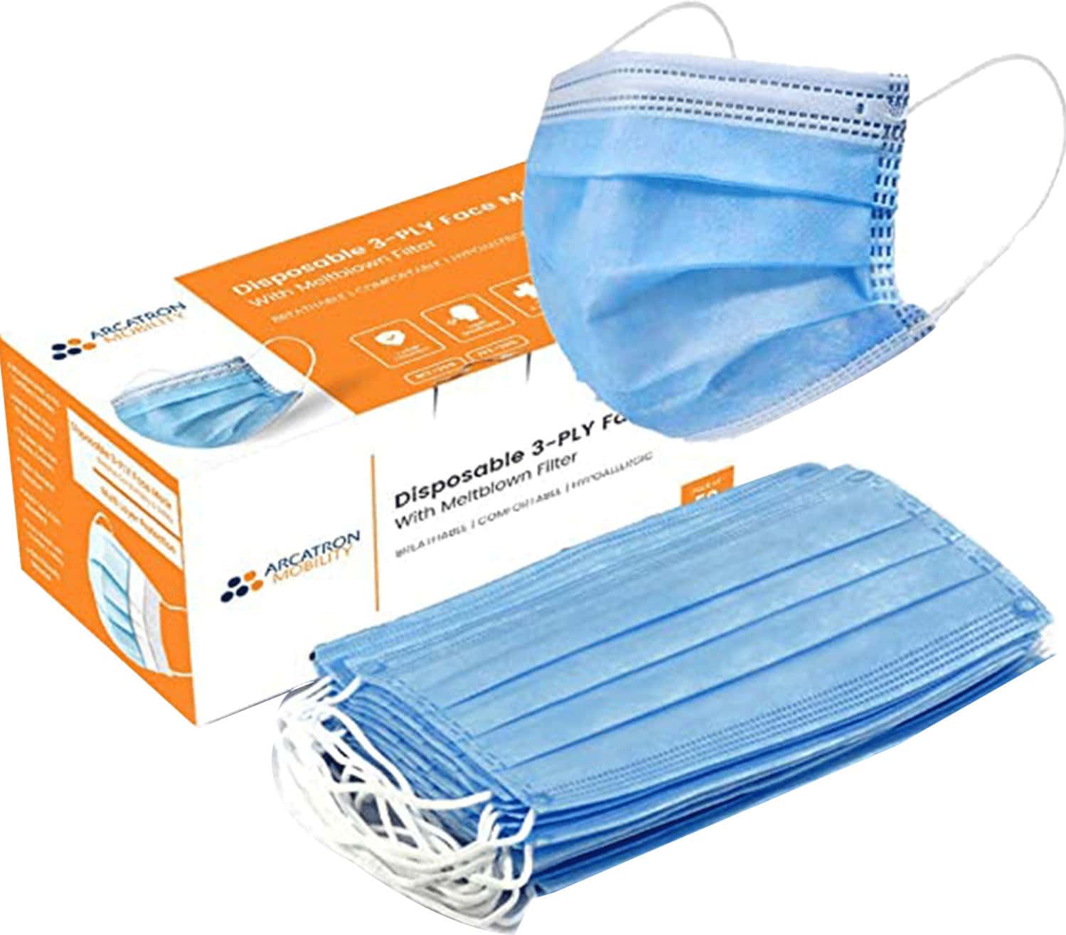 Arcatron Mobility 3 Ply Disposable Surgical Super Breathable Face Mask With Nose Clip | Blue, 50 Pcs