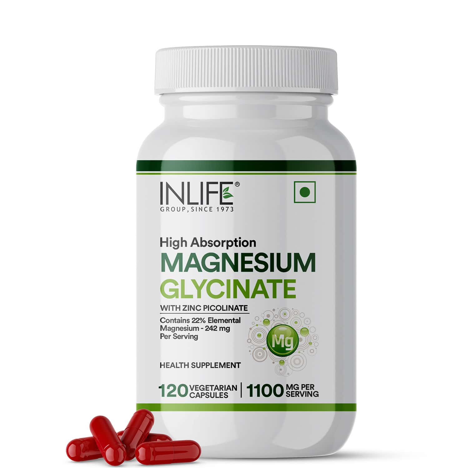 Inlife Magnesium Glycinate Supplement 110mg With Zinc 10mg Relaxation Healthy Muscle - 120 Capsules
