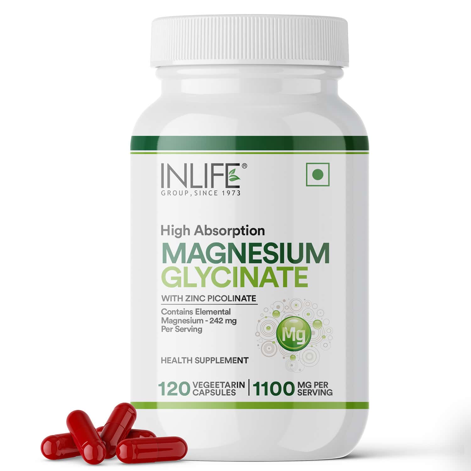 Inlife Magnesium Glycinate Supplement 110mg With Zinc 10mg Relaxation Healthy Muscle - 120 Capsules
