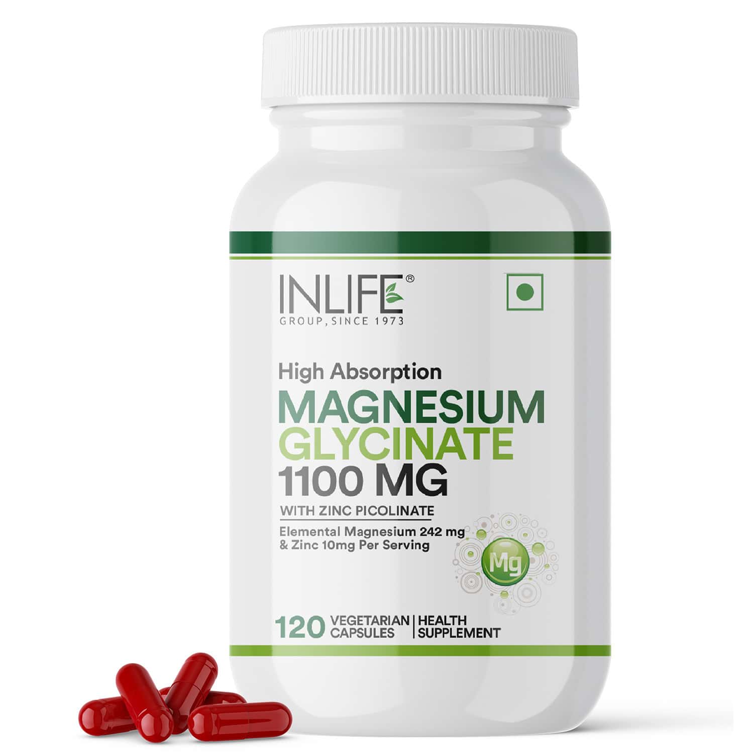 Inlife Magnesium Glycinate Supplement 110mg With Zinc 10mg Relaxation Healthy Muscle - 120 Capsules