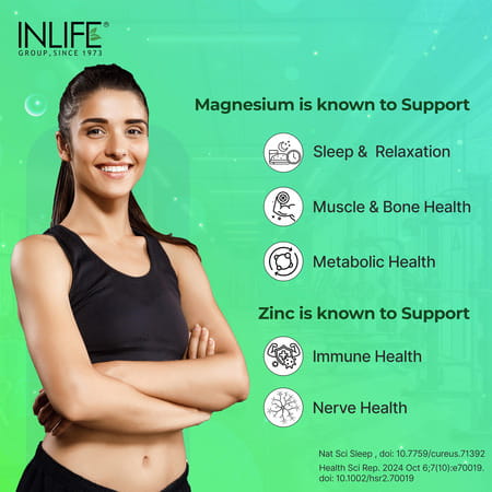 Inlife Magnesium Glycinate Supplement 110Mg With Zinc 10Mg Relaxation Healthy Muscle - 120 Capsules