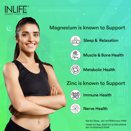 Inlife Magnesium Glycinate Supplement 110mg With Zinc 10mg Relaxation Healthy Muscle - 120 Capsules