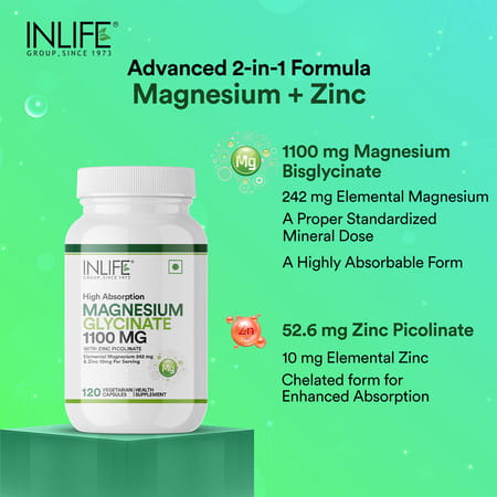 Inlife Magnesium Glycinate Supplement 110mg With Zinc 10mg Relaxation Healthy Muscle - 120 Capsules