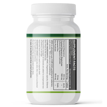 Inlife Magnesium Glycinate Supplement 110Mg With Zinc 10Mg Relaxation Healthy Muscle - 120 Capsules