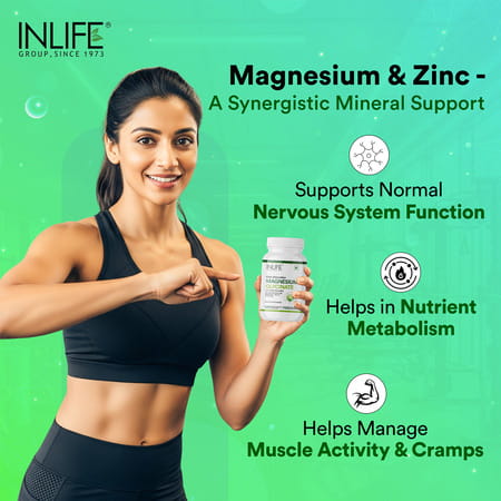 Inlife Magnesium Glycinate Supplement 110mg With Zinc 10mg Relaxation Healthy Muscle - 120 Capsules