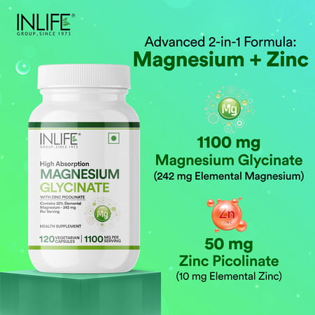 Inlife Magnesium Glycinate Supplement 110mg With Zinc 10mg Relaxation Healthy Muscle - 120 Capsules