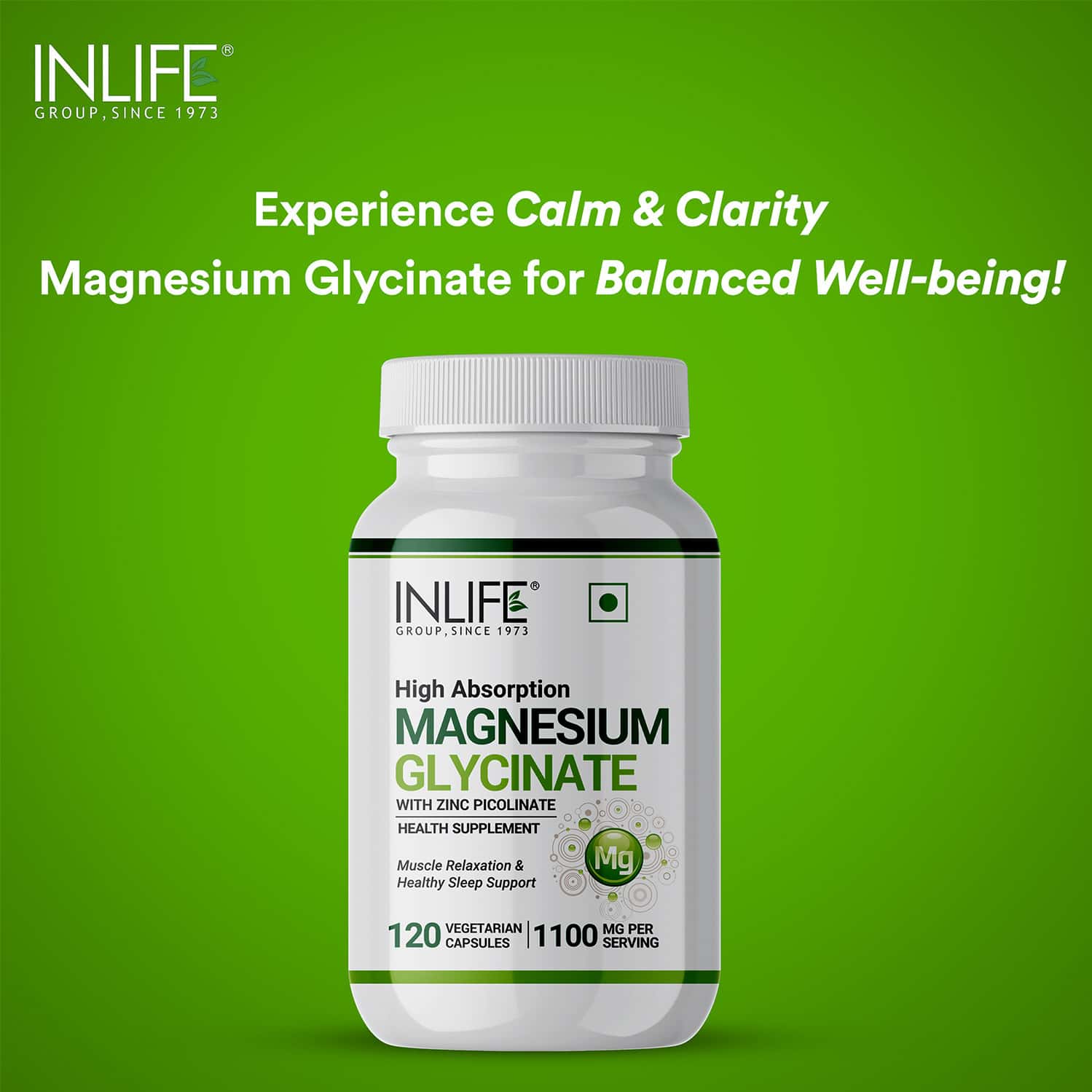 Buy INLIFE MAGNESIUM GLYCINATE SUPPLEMENT 550MG WITH ZINC 10MG RELAXATION HEALTHY MUSCLE120